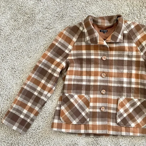 Vintage Wool Lined Plaid Tartan Brown Button Shacket - Picture 8 of 13